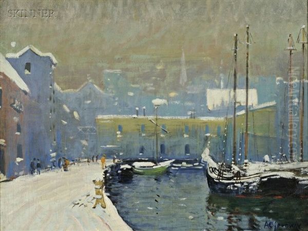 Boston Wharf In Winter Oil Painting by Arthur Clifton Goodwin