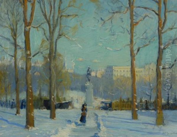 Up Columbus Avenue -- Walk-on Common Oil Painting by Arthur Clifton Goodwin