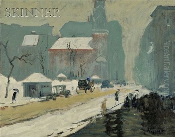 Park Street Church In Winter Oil Painting by Arthur Clifton Goodwin