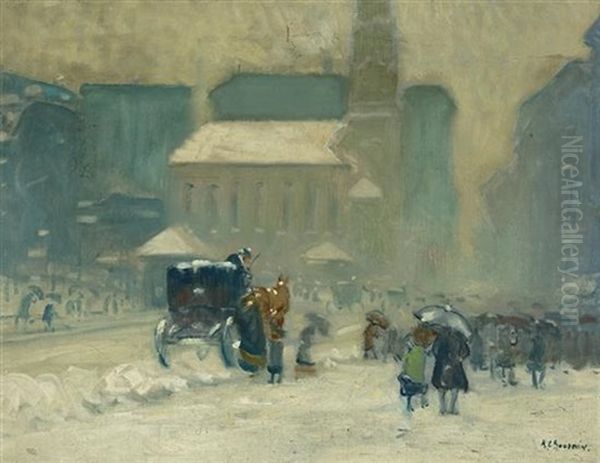 Park Street Church In Winter Oil Painting by Arthur Clifton Goodwin