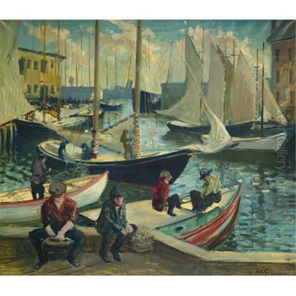 T Wharf, Boston Oil Painting by Arthur Clifton Goodwin