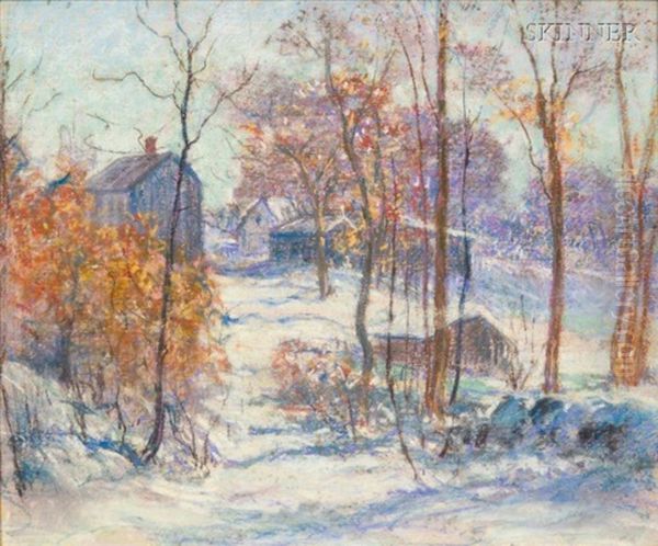 A Winter Woodland Landscape With Houses Oil Painting by Arthur Clifton Goodwin