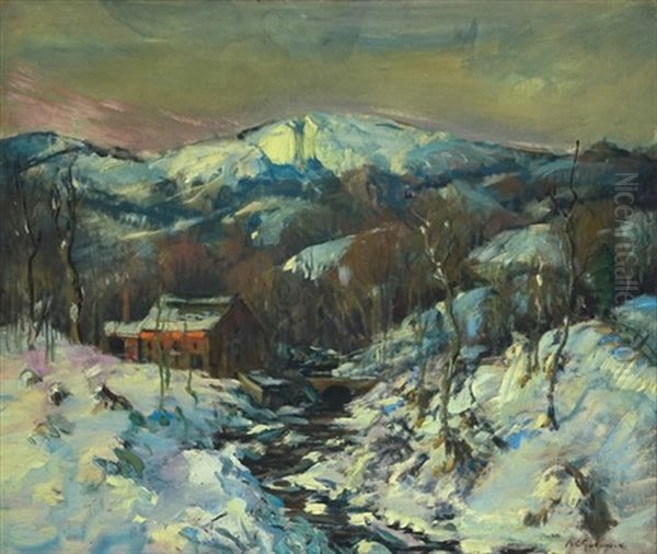 Snowy Banks Of The River Oil Painting by Arthur Clifton Goodwin