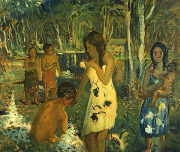 A Tahitian View (after Gauguin) Oil Painting by Arthur Clifton Goodwin