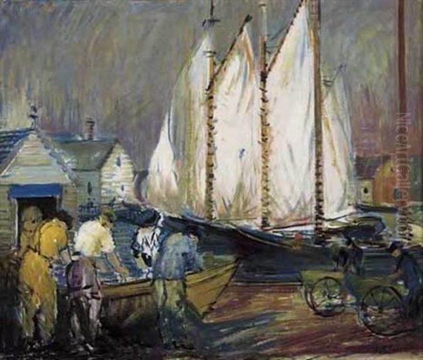 Port Scene With Fishermen Attending To A Boat Oil Painting by Arthur Clifton Goodwin