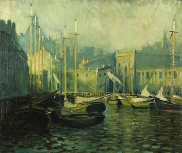 T Wharf, Boston Oil Painting by Arthur Clifton Goodwin