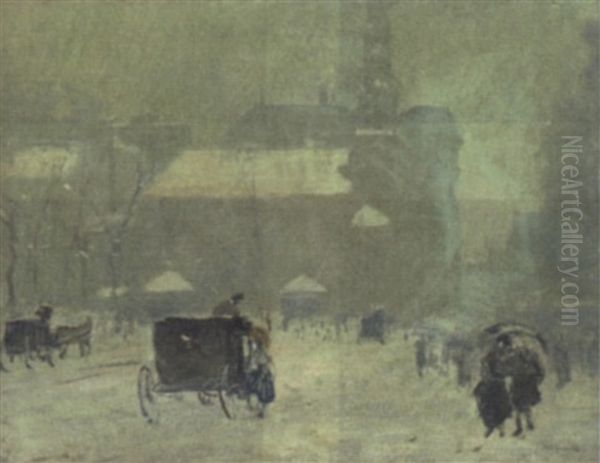 Snowy Day In Boston Oil Painting by Arthur Clifton Goodwin