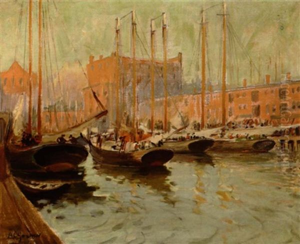 Tea Wharf In Boston Harbor Oil Painting by Arthur Clifton Goodwin