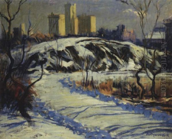 Park In Winter Oil Painting by Arthur Clifton Goodwin