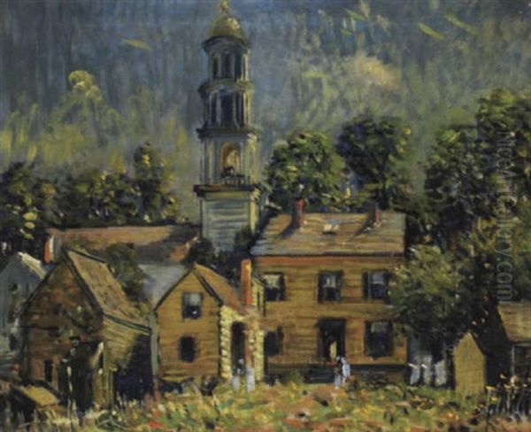 New England Village Oil Painting by Arthur Clifton Goodwin