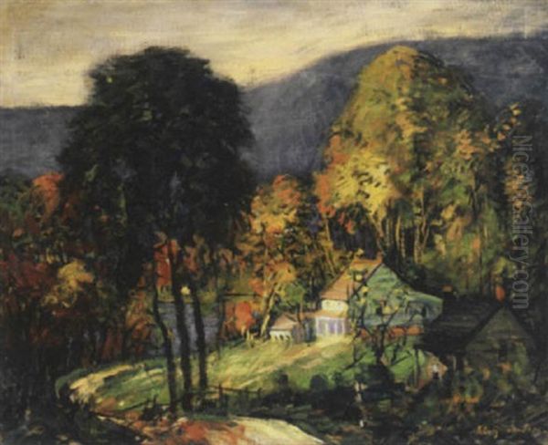 Houses Tucked Away In A Valley, In Autumn Oil Painting by Arthur Clifton Goodwin