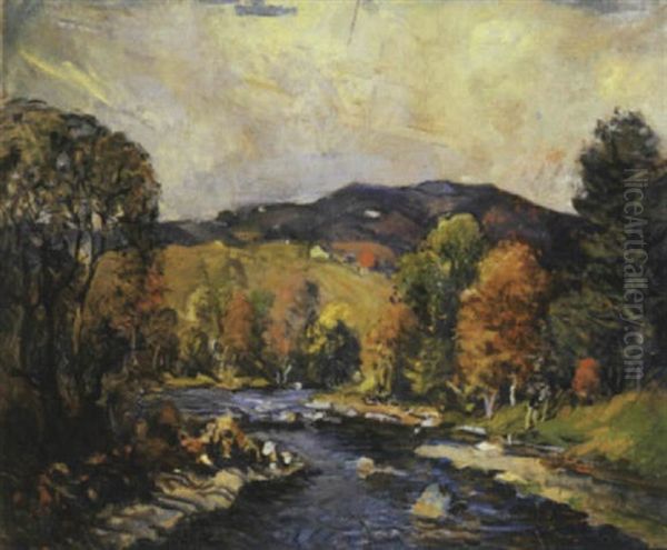 River Through A Valley In Autumn Oil Painting by Arthur Clifton Goodwin