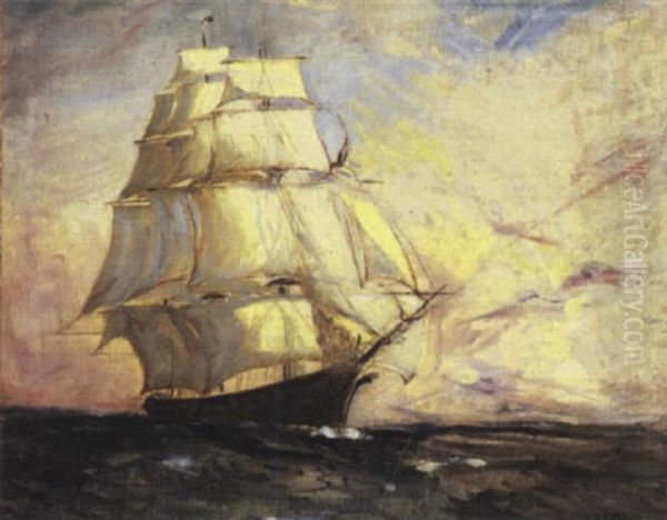 Clipper Ship Oil Painting by Arthur Clifton Goodwin