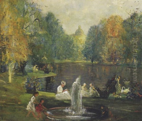 Frog Pond, Boston Public Gardens Oil Painting by Arthur Clifton Goodwin