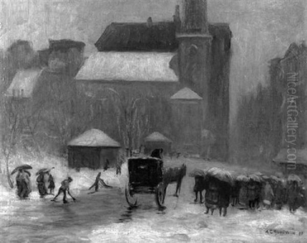 Winter, Park Street, Boston Oil Painting by Arthur Clifton Goodwin