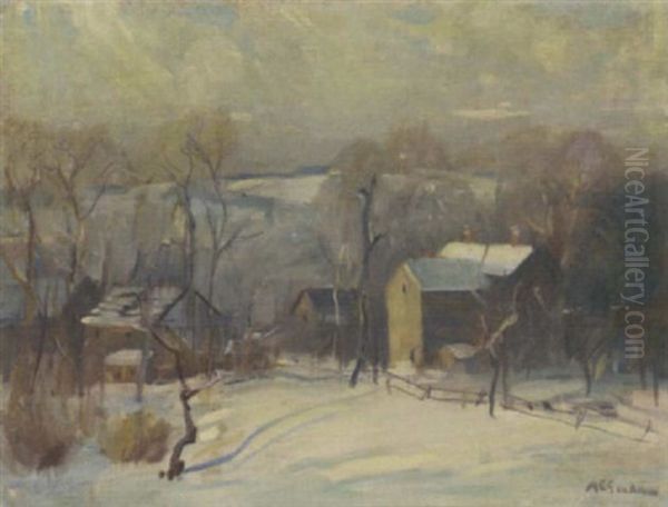 Village In Snow Oil Painting by Arthur Clifton Goodwin