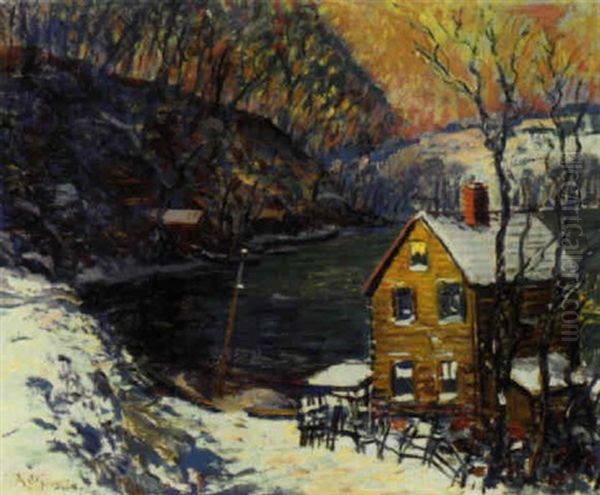 Spuyten Duyvil In Winter Oil Painting by Arthur Clifton Goodwin