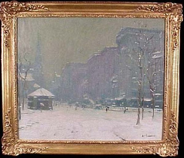 Winter City View Oil Painting by Arthur Clifton Goodwin