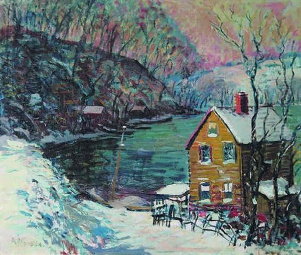 Spuyten Duyvil In Winter Oil Painting by Arthur Clifton Goodwin