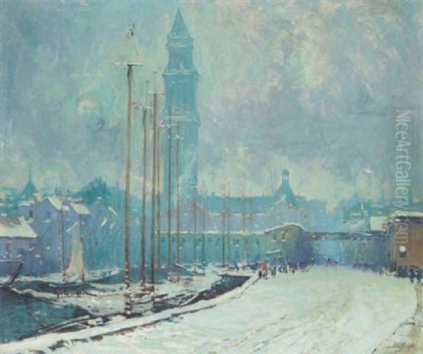 Customs House Tower, T-wharf Oil Painting by Arthur Clifton Goodwin