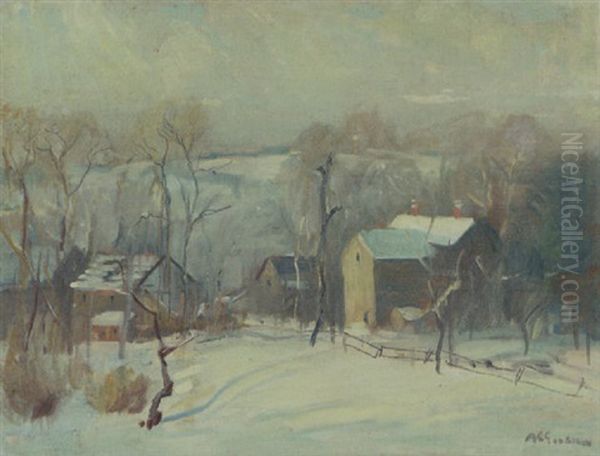 Village In Snow Oil Painting by Arthur Clifton Goodwin