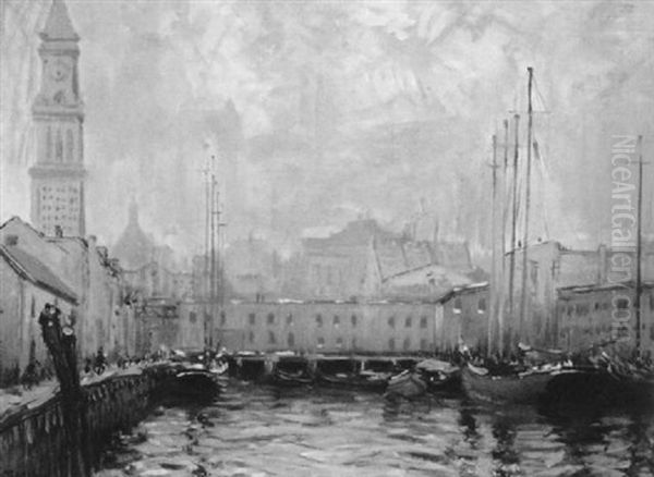 View Of T Wharf, Winter Oil Painting by Arthur Clifton Goodwin