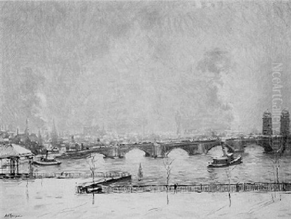 The Charles River Basin And The Pepper Pot Bridge, Winter Oil Painting by Arthur Clifton Goodwin