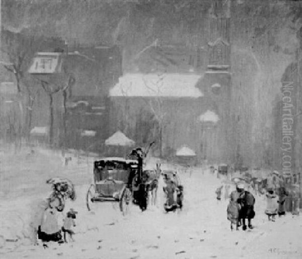 Winter By The Boston Common At Tremont And Park Streets Oil Painting by Arthur Clifton Goodwin