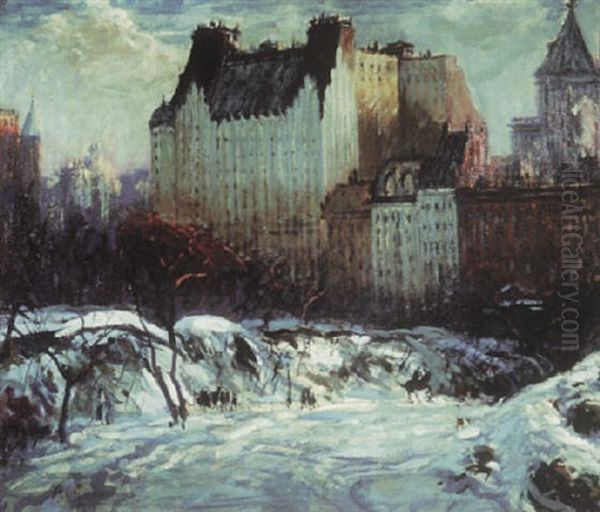 Central Park In Winter Oil Painting by Arthur Clifton Goodwin