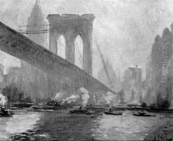 Under The Brooklyn Bridge Oil Painting by Arthur Clifton Goodwin