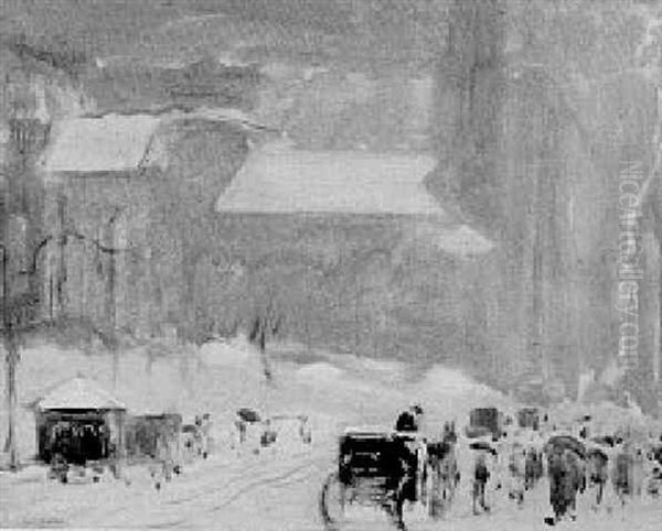 Boston Street Scene, Winter Oil Painting by Arthur Clifton Goodwin