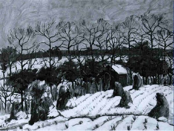 Snow Covered Cornfields Oil Painting by Arthur Clifton Goodwin