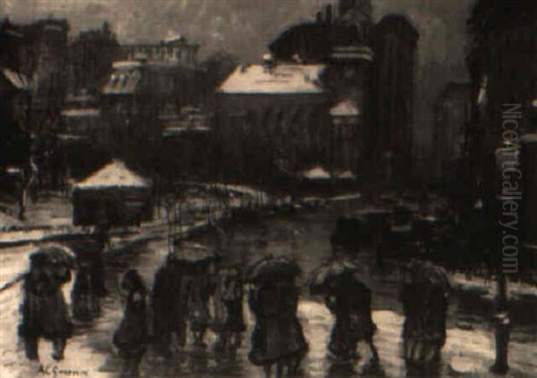 Tremont Street In Winter Oil Painting by Arthur Clifton Goodwin