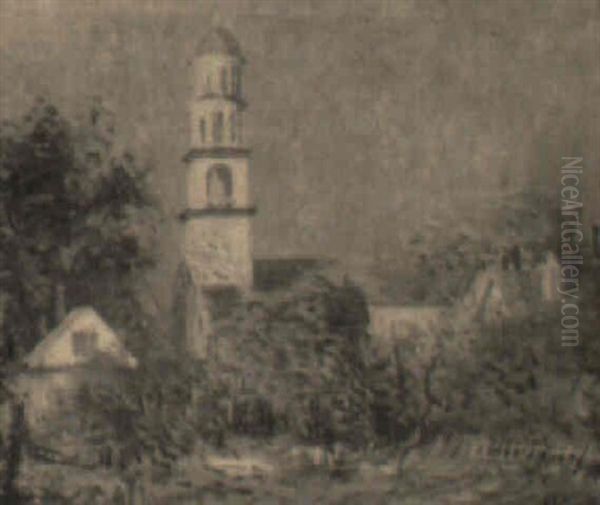 New England Church Oil Painting by Arthur Clifton Goodwin