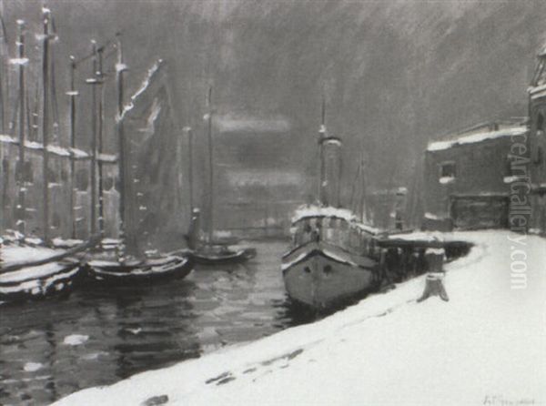 T Wharf, Boston Oil Painting by Arthur Clifton Goodwin