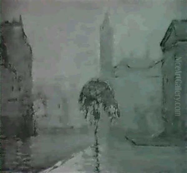 A Rainy Street Oil Painting by Arthur Clifton Goodwin