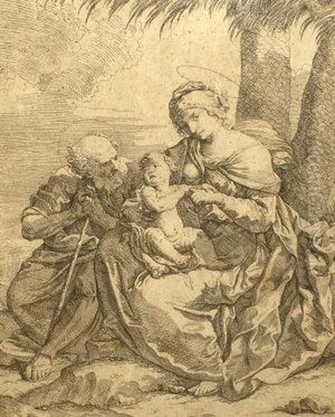 Theholy Family; Etching, 34x25cm. Provenance: Property Of A Deceasedestate Oil Painting by Alessandro Badiale