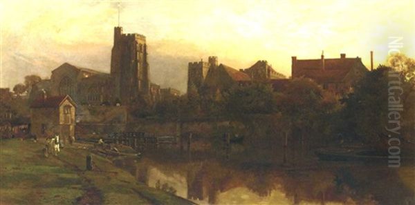 All Saints Church And The Bishop's Palace On The Medway, Maidstone Oil Painting by Harry Goodwin