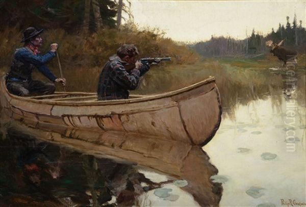 Moose Hunters Oil Painting by Philip Russell Goodwin