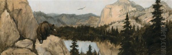 Bear At Mountain Lake Oil Painting by Philip Russell Goodwin