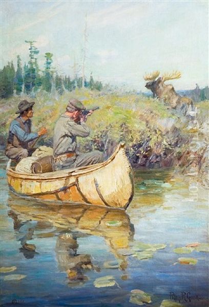 Moose Hunters Oil Painting by Philip Russell Goodwin