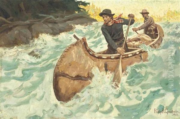 In Troubled Waters--shooting The Rapids Oil Painting by Philip Russell Goodwin