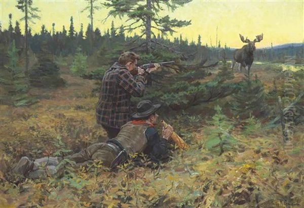 The Northwood King--calling The Moose Oil Painting by Philip Russell Goodwin