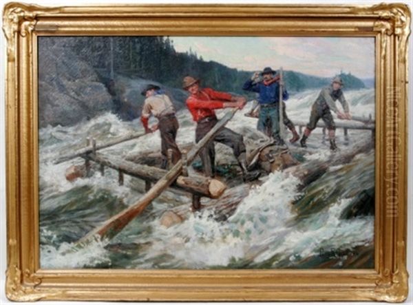 Logging Scene With 5 Men by Philip Russell Goodwin