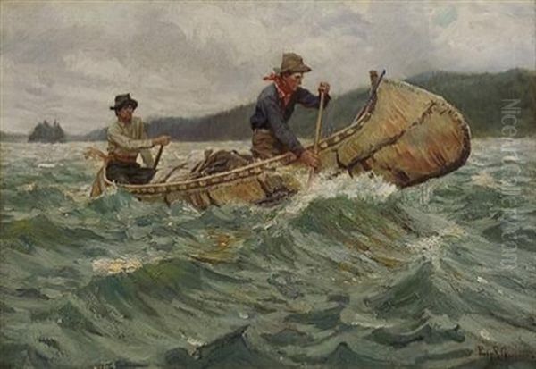 Trappers In A Canoe Oil Painting by Philip Russell Goodwin