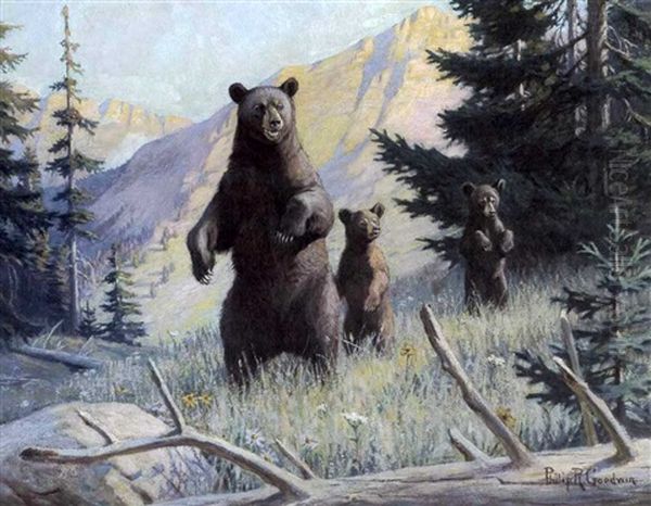 Bear With Cubs Oil Painting by Philip Russell Goodwin