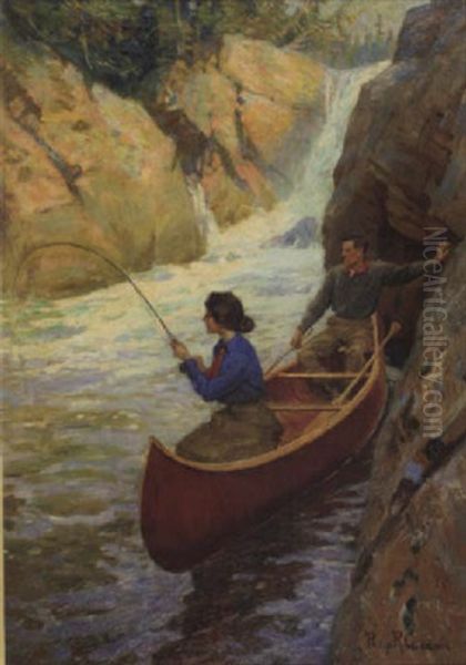 Fishing At The Rapids Oil Painting by Philip Russell Goodwin