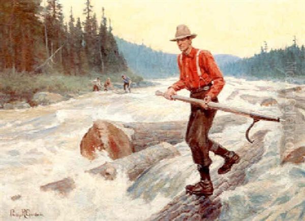 Riding The Logs Oil Painting by Philip Russell Goodwin