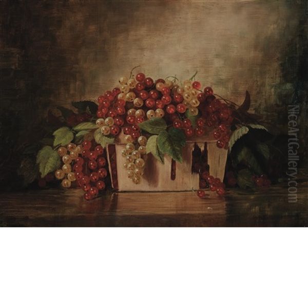 Still Life Of Red And Green Currants In A Basket Oil Painting by Richard La Barre Goodwin