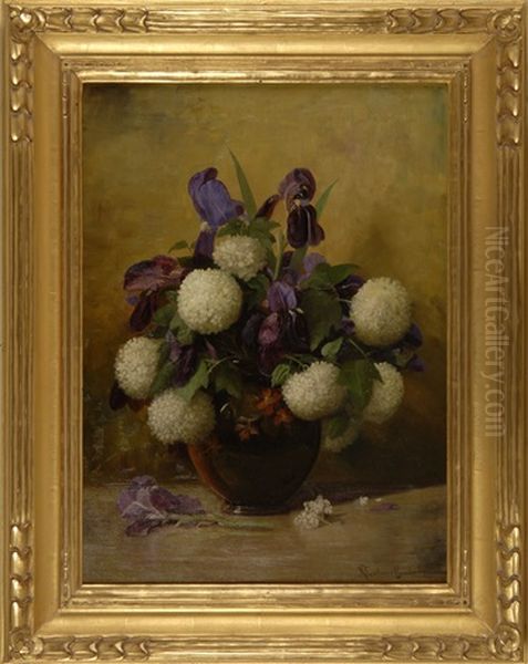 Still Life Of Hydrangea And Irises In A Rookwood Vase Oil Painting by Richard La Barre Goodwin